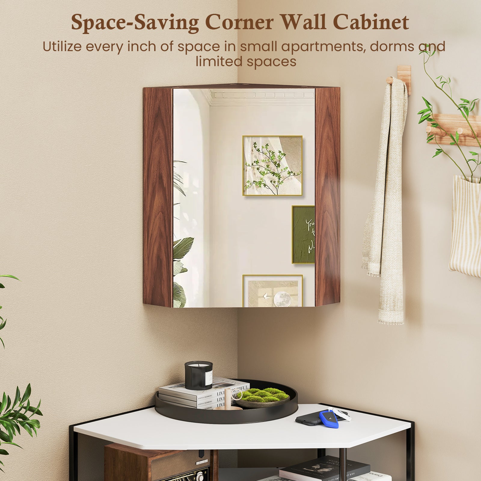Corner Medicine Cabinet With Mirror, Adjustable Shelf, Brown Wall Mirrors at Gallery Canada