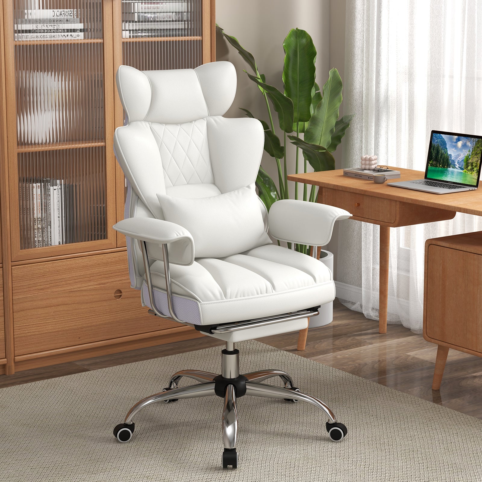 PU Leather Home Office Chair, High Back Executive, 400 lbs, White Ergonomic Chairs at Gallery Canada