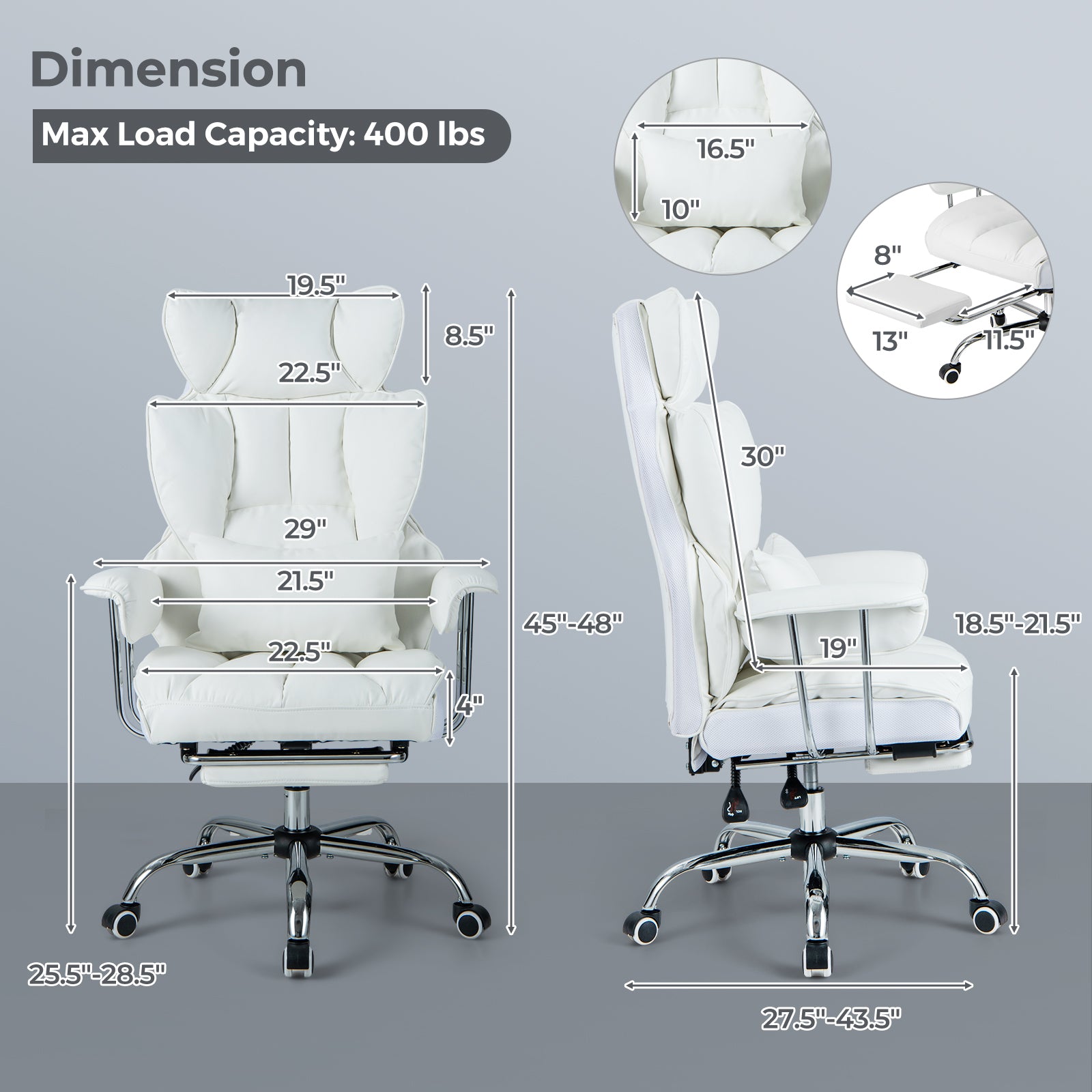 PU Leather Home Office Chair, High Back Executive, 400 lbs, White Ergonomic Chairs at Gallery Canada