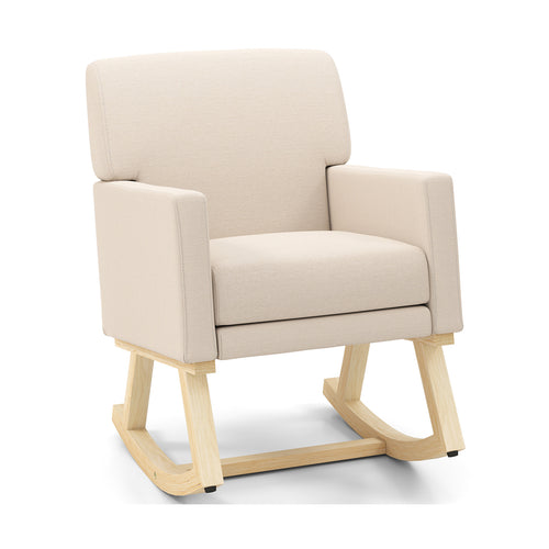 Upholstered Rocking Chair, Solid Wood Base, Beige