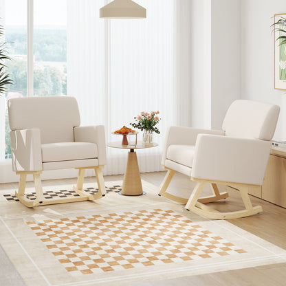 Upholstered Rocking Chair, Solid Wood Base, Beige Accent Chairs at Gallery Canada