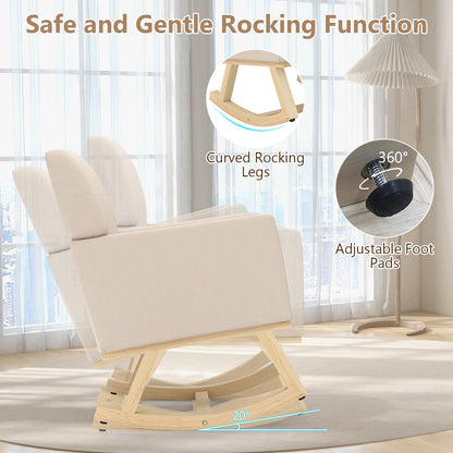 Upholstered Rocking Chair, Solid Wood Base, Beige Accent Chairs at Gallery Canada