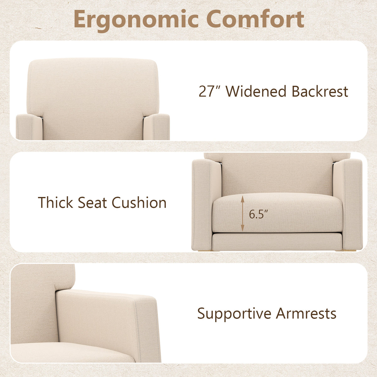 Upholstered Rocking Chair, Solid Wood Base, Beige Accent Chairs at Gallery Canada