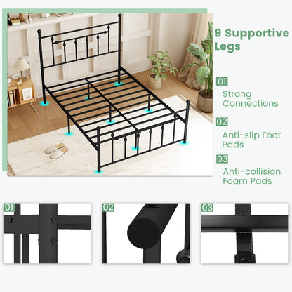 Heavy Duty Metal Bed Frame, Full Size, With Headboard, Black Simple Bed Frame at Gallery Canada
