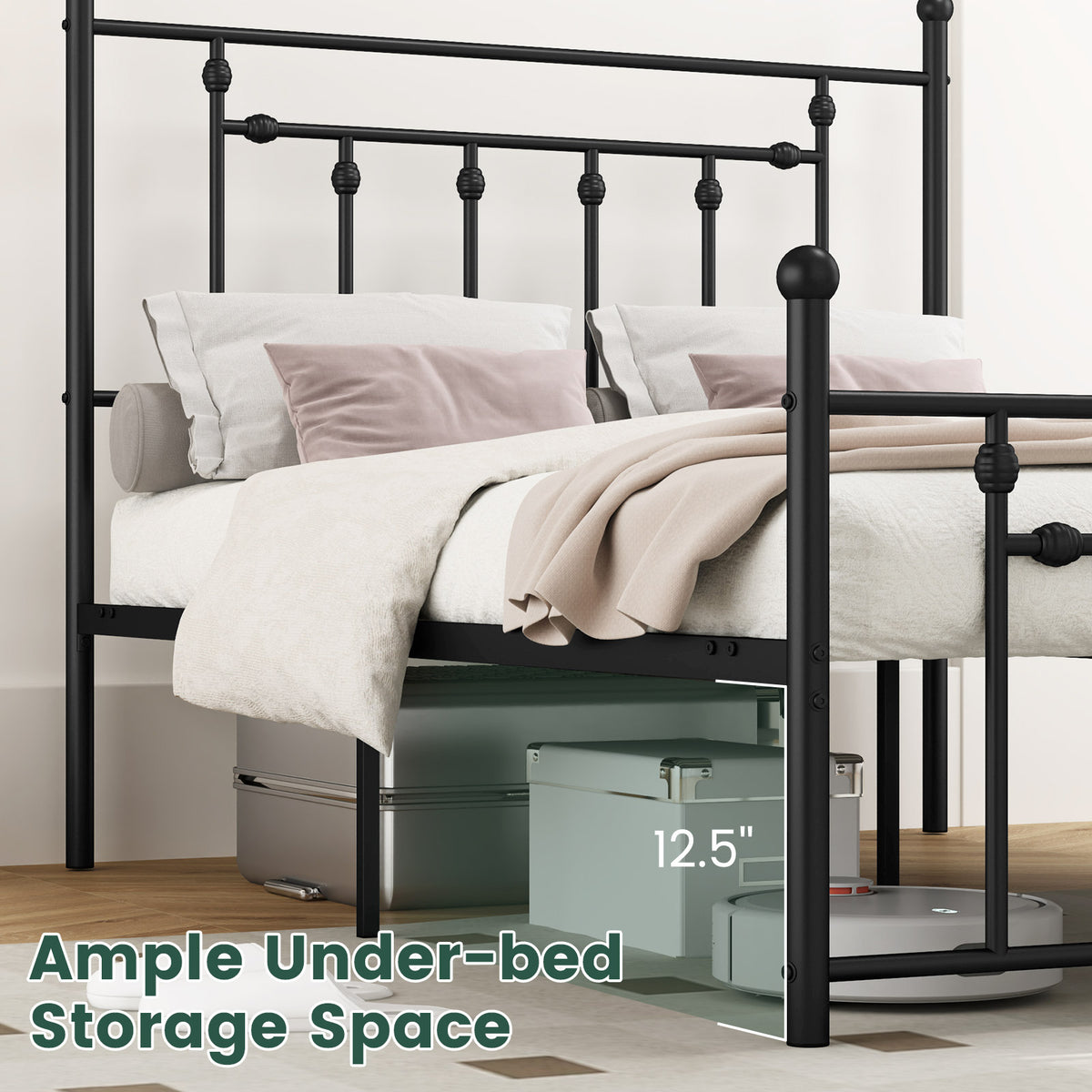 Heavy Duty Metal Bed Frame, Full Size, With Headboard, Black Simple Bed Frame at Gallery Canada