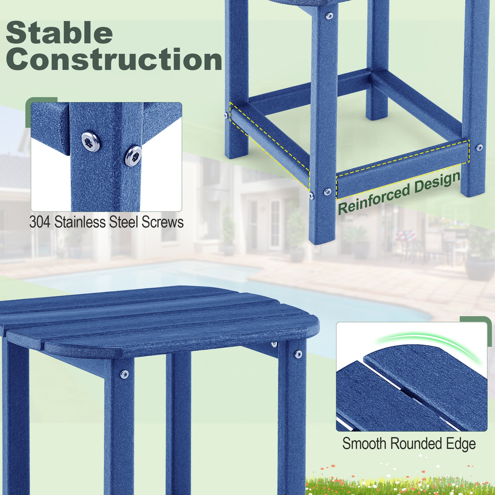18 Inches Adirondack Outdoor Side Table, 2-Piece Set, Navy Patio Coffee Tables at Gallery Canada