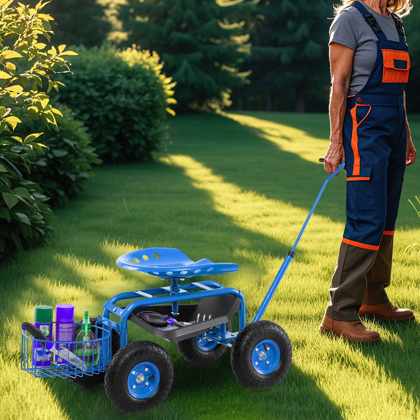 Extendable Handle Garden Cart, Rolling Wagon Scooter, Blue Garden Tools at Gallery Canada