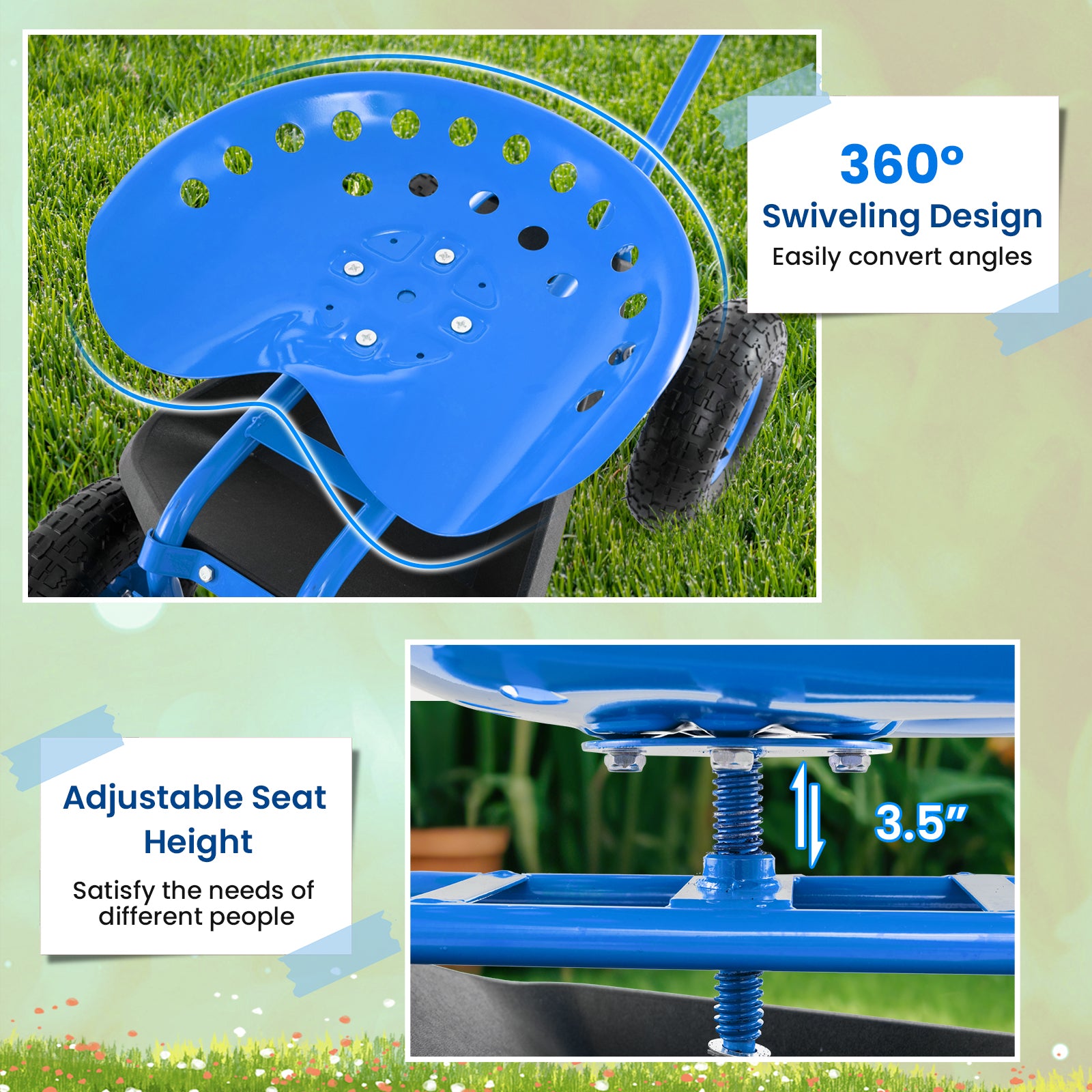 Extendable Handle Garden Cart, Rolling Wagon Scooter, Blue Garden Tools at Gallery Canada