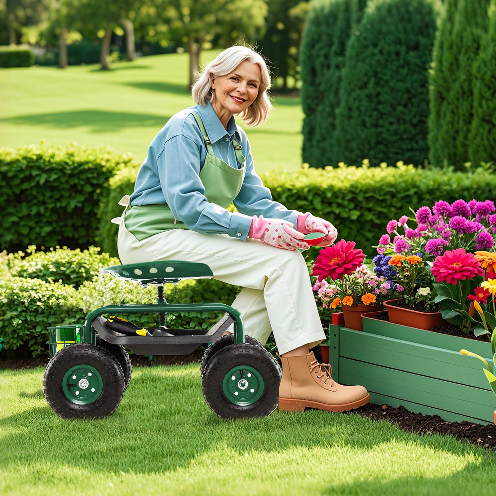 4-Wheel Rolling Garden Cart, Green Garden Carts at Gallery Canada