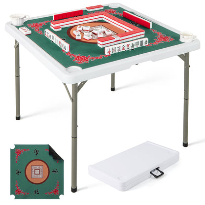 35 Inch 4 Player Folding Mahjong Table, Cup Holders, Light Green Game Room at Gallery Canada