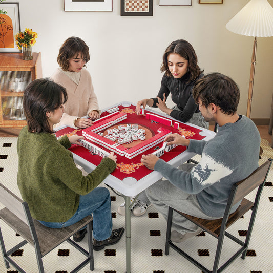 35 Inch 4 Player Folding Mahjong Table With Cup Holders, Red Game Room Red at Gallery Canada