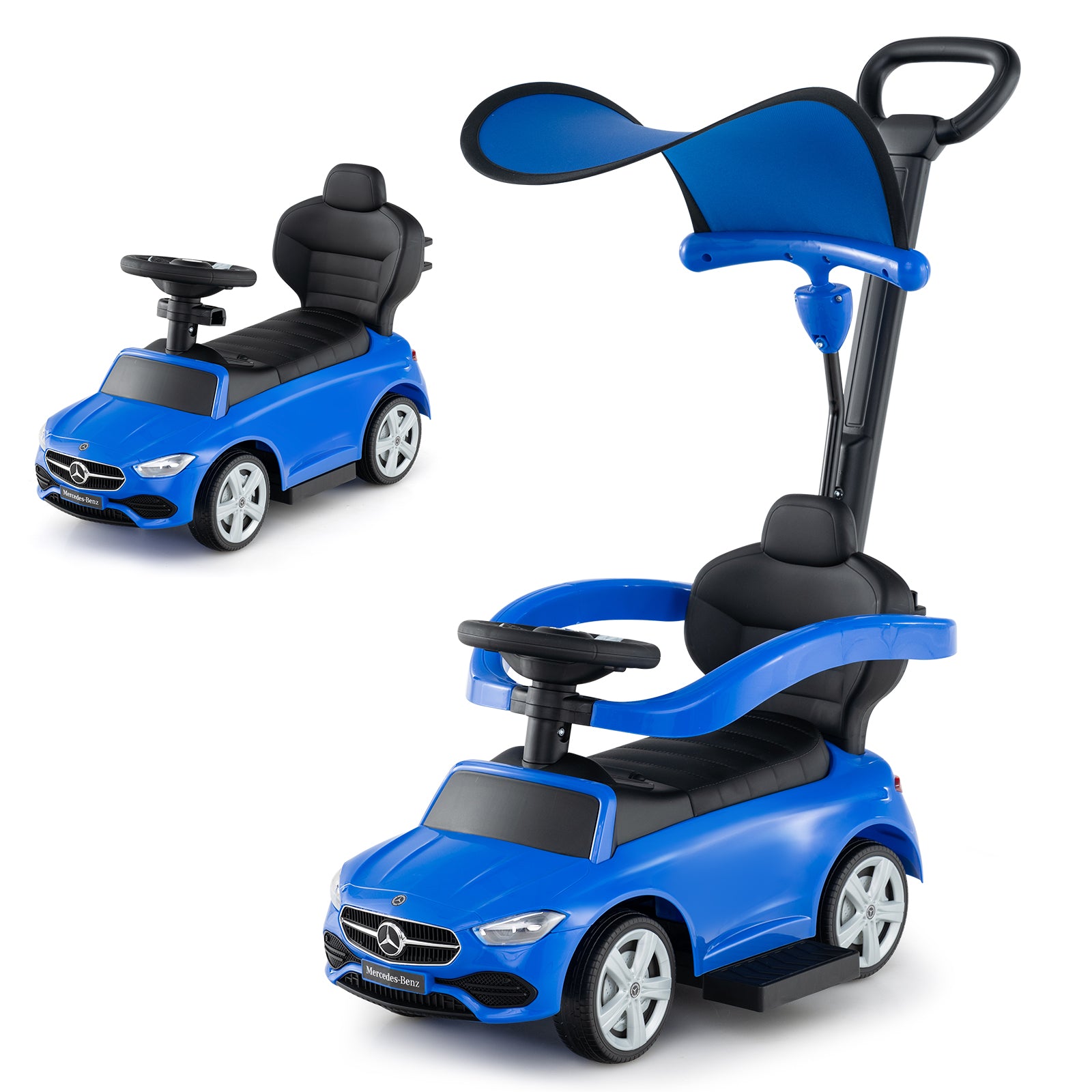 3-in-1 Ride On Push Car, Mercedes-Benz Licensed, Blue Push & Pedal Ride On Toys at Gallery Canada