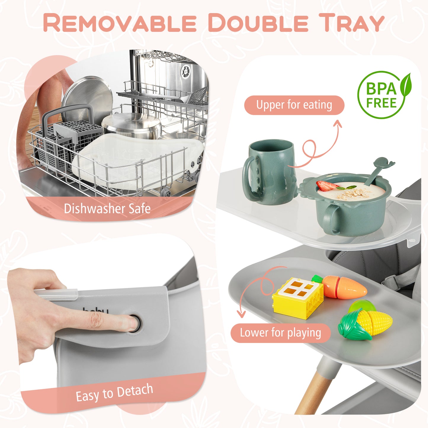 Convertible Highchair, 6 In 1, Safety Harness, Removable Tray, Gray High Chairs at Gallery Canada