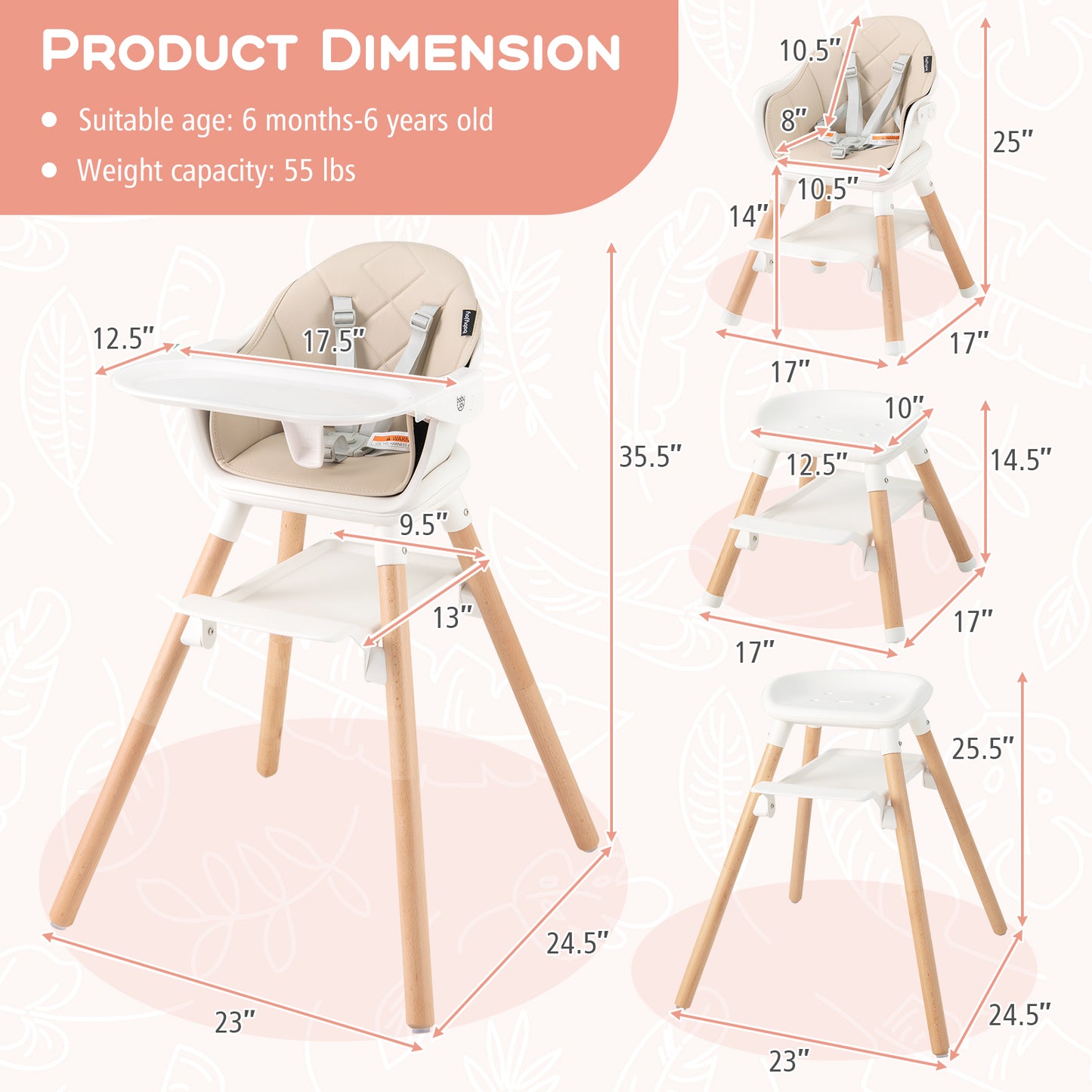 Convertible Highchair, Safety Harness, Removable Tray, Beige High Chairs at Gallery Canada
