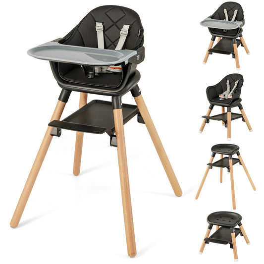 6 In 1 Convertible Highchair, Safety Harness, Removable Tray, Black High Chairs Black at Gallery Canada