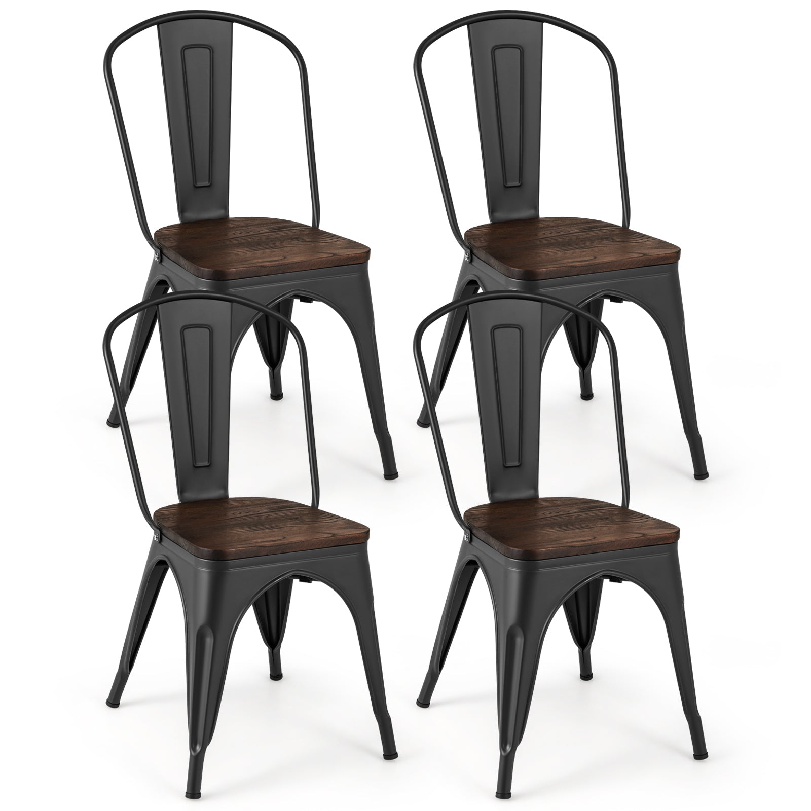 Metal Dining Chairs, Set of 4, Stackable, Wood Seat, Black Dining Chairs at Gallery Canada
