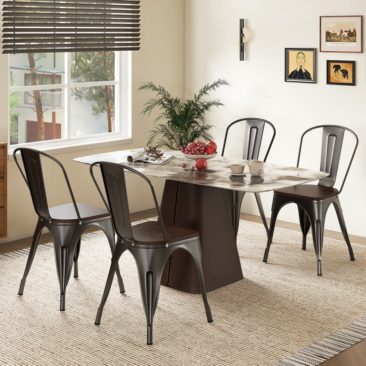 Metal Dining Chairs Set Of 4, Stackable Kitchen Chairs With Wood Seat Dining Chairs at Gallery Canada
