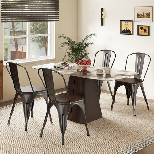 Metal Dining Chairs Set Of 4, Stackable Kitchen Chairs With Wood Seat