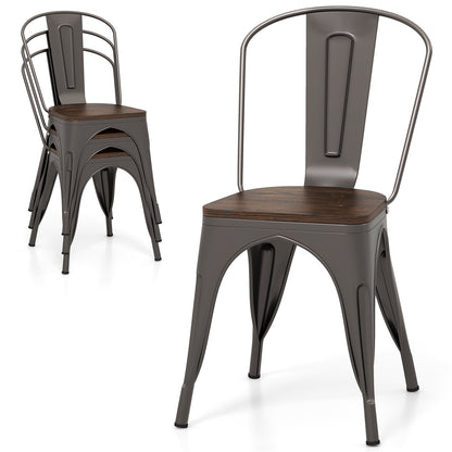 Metal Dining Chairs Set Of 4, Stackable Kitchen Chairs With Wood Seat Dining Chairs at Gallery Canada