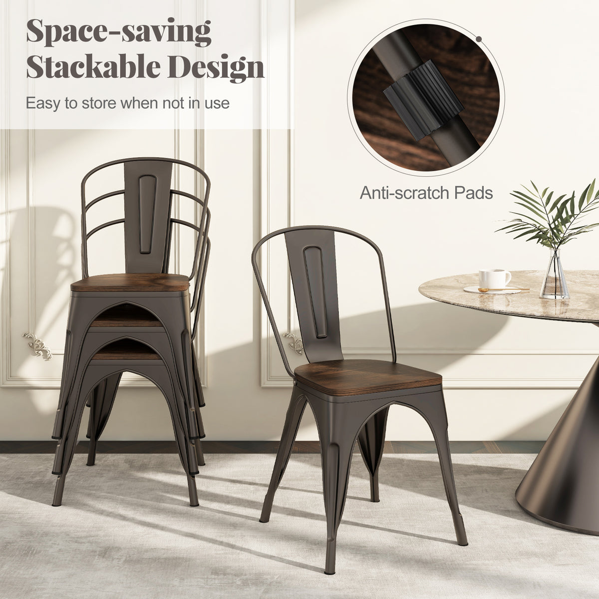 Metal Dining Chairs Set Of 4, Stackable Kitchen Chairs With Wood Seat Dining Chairs at Gallery Canada