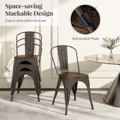 Metal Dining Chairs Set Of 4, Stackable Kitchen Chairs With Wood Seat Dining Chairs at Gallery Canada