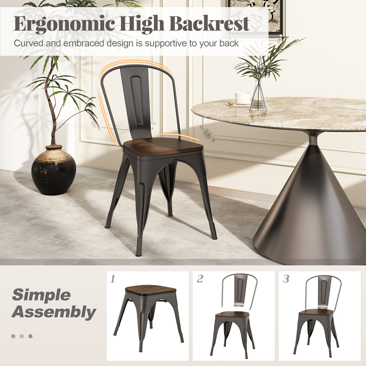 Metal Dining Chairs Set Of 4, Stackable Kitchen Chairs With Wood Seat Dining Chairs at Gallery Canada
