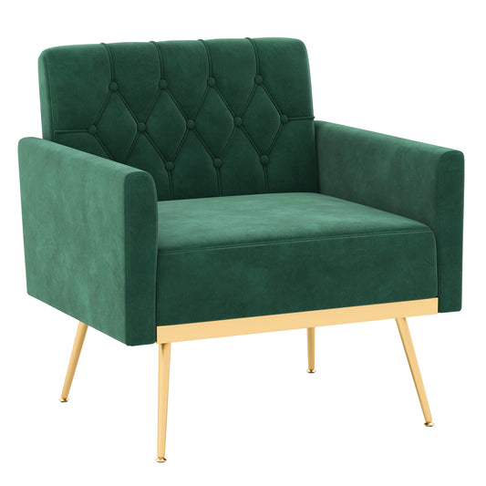 Velvet Accent Chair, Button Tufted Back, Golden Metal Legs, Turquoise Accent Chairs Turquoise at Gallery Canada