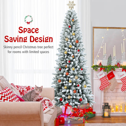 Artificial Christmas Pencil Tree, 7.5', Snow Flocked, Mixed Tips, White Christmas Tree at Gallery Canada
