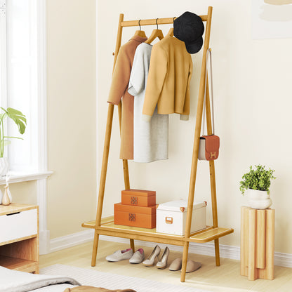 Bamboo Clothes Rack, Hanging Rod, Rattan Shelf, Copper Hooks, Natural Coat Racks & Hall Trees at Gallery Canada