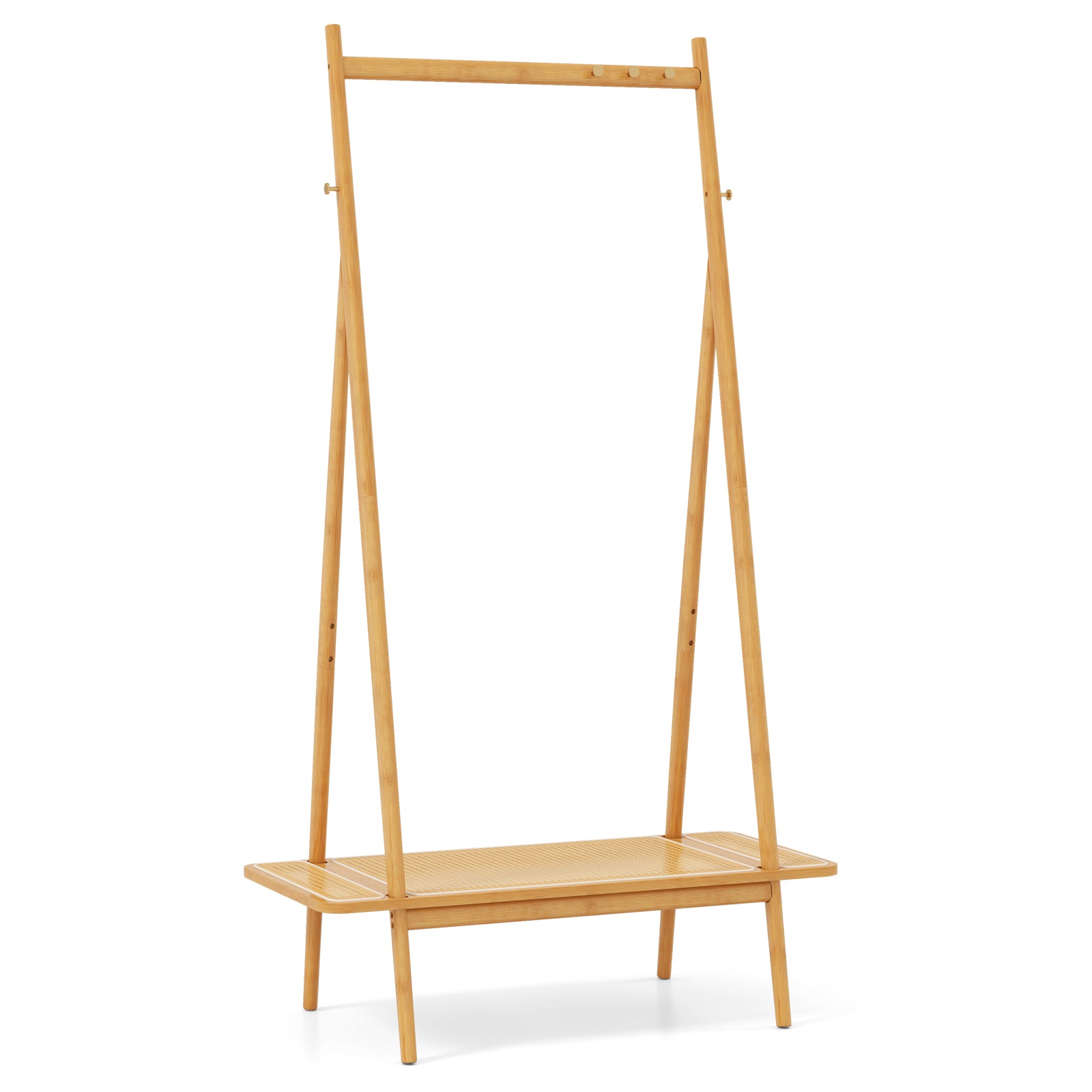 Bamboo Clothes Rack, Hanging Rod, Rattan Shelf, Copper Hooks, Natural Coat Racks & Hall Trees Natural at Gallery Canada