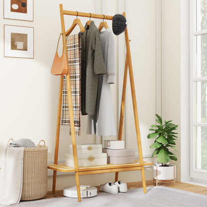 Bamboo Clothes Rack, Hanging Rod, Rattan Shelf, Copper Hooks, Natural Coat Racks & Hall Trees at Gallery Canada