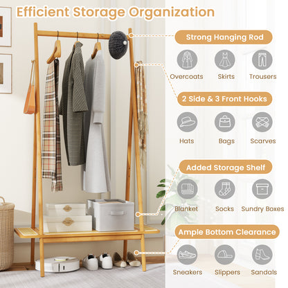Bamboo Clothes Rack, Hanging Rod, Rattan Shelf, Copper Hooks, Natural Coat Racks & Hall Trees at Gallery Canada