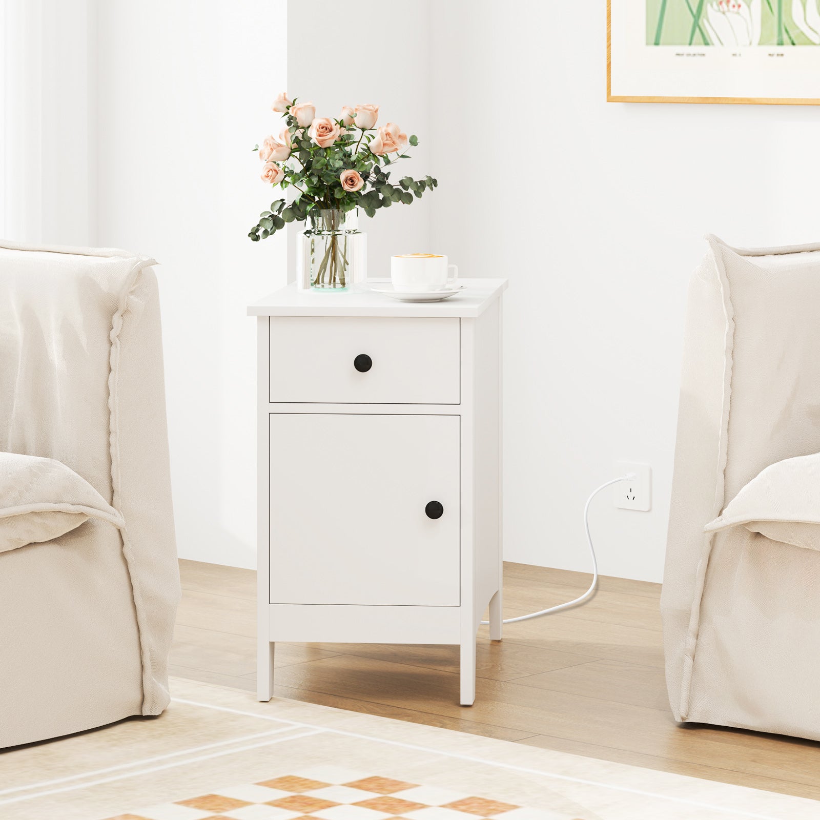Flip Top End Table With Charging Station USB Ports, White Nightstands at Gallery Canada