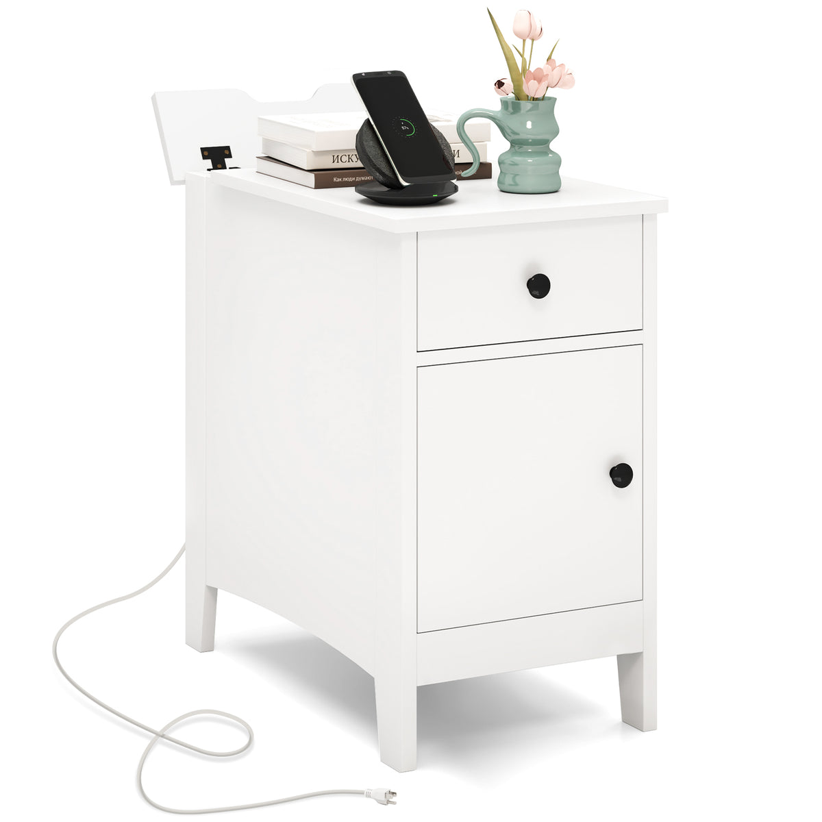 Flip Top End Table With Charging Station USB Ports, White Nightstands at Gallery Canada