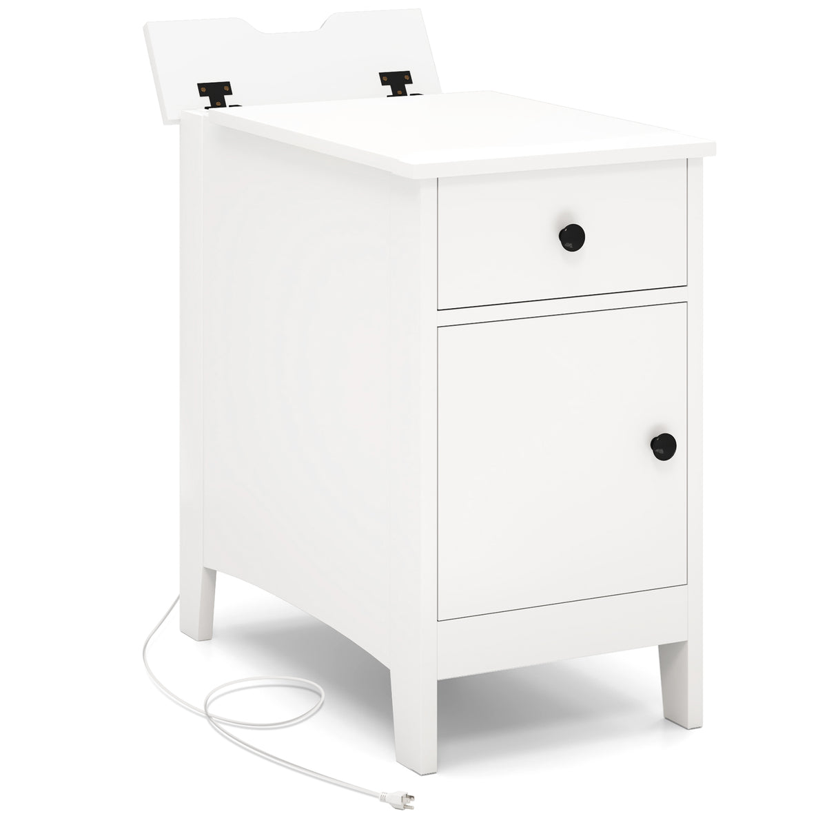 Flip Top End Table With Charging Station USB Ports, White Nightstands at Gallery Canada