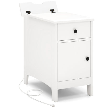 Flip Top End Table With Charging Station USB Ports, White Nightstands at Gallery Canada