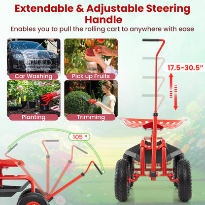 Extendable Handle Garden Cart, Rolling Wagon Scooter, Red Garden Tools at Gallery Canada