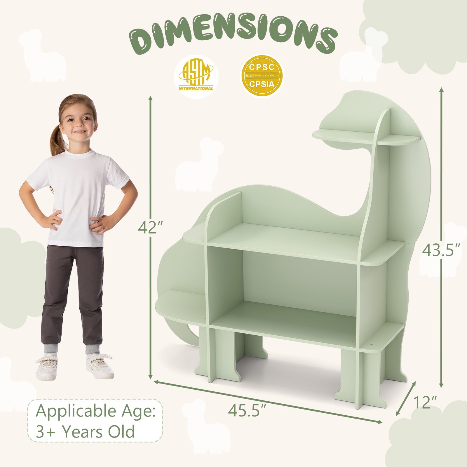 3-Tier Dinosaur Kids Bookshelf, Green Kids Storage at Gallery Canada