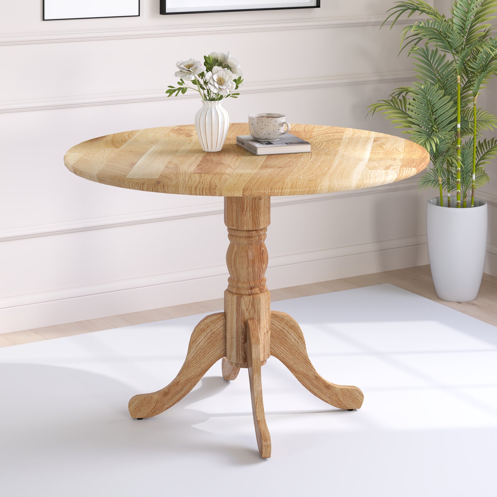 Wooden Dining Table, Round Tabletop, Curved Trestle Legs, Natural Dining Tables at Gallery Canada