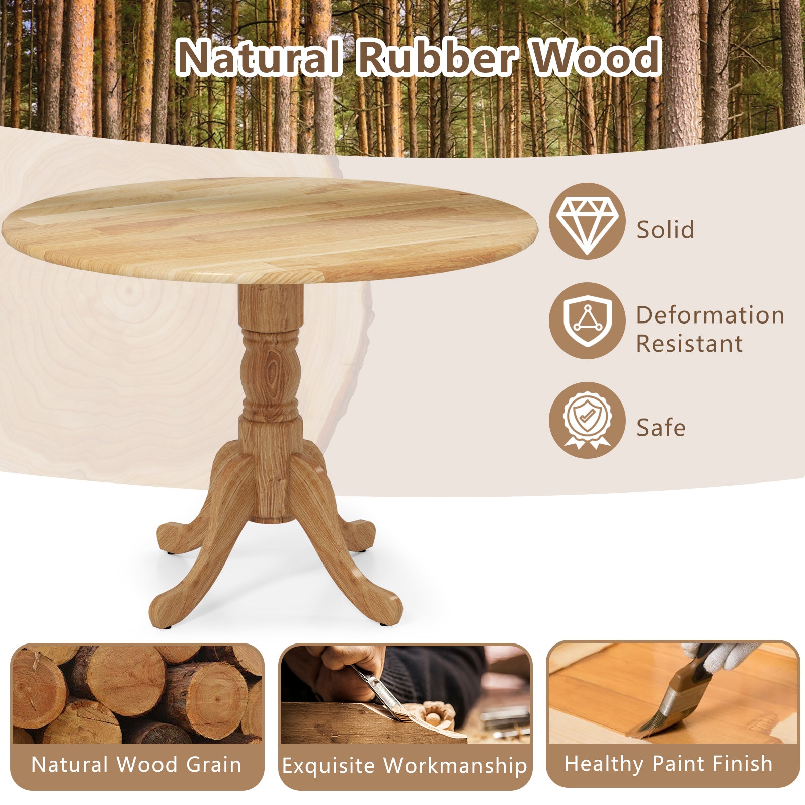Wooden Dining Table, Round Tabletop, Curved Trestle Legs, Natural Dining Tables at Gallery Canada