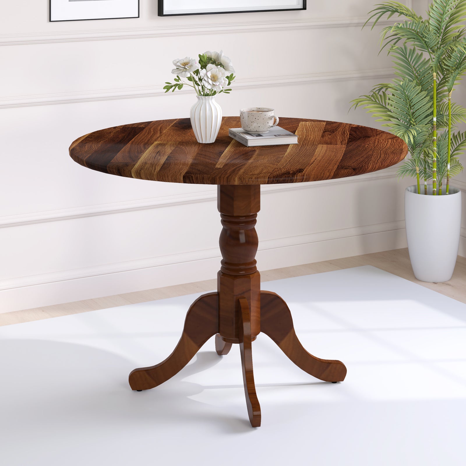 Wooden Dining Table, Round Tabletop, Curved Trestle Legs, Walnut Dining Tables at Gallery Canada