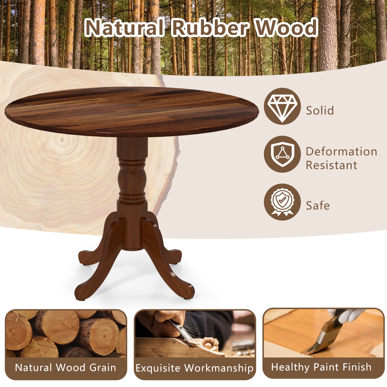 Wooden Dining Table, Round Tabletop, Curved Trestle Legs, Walnut Dining Tables at Gallery Canada