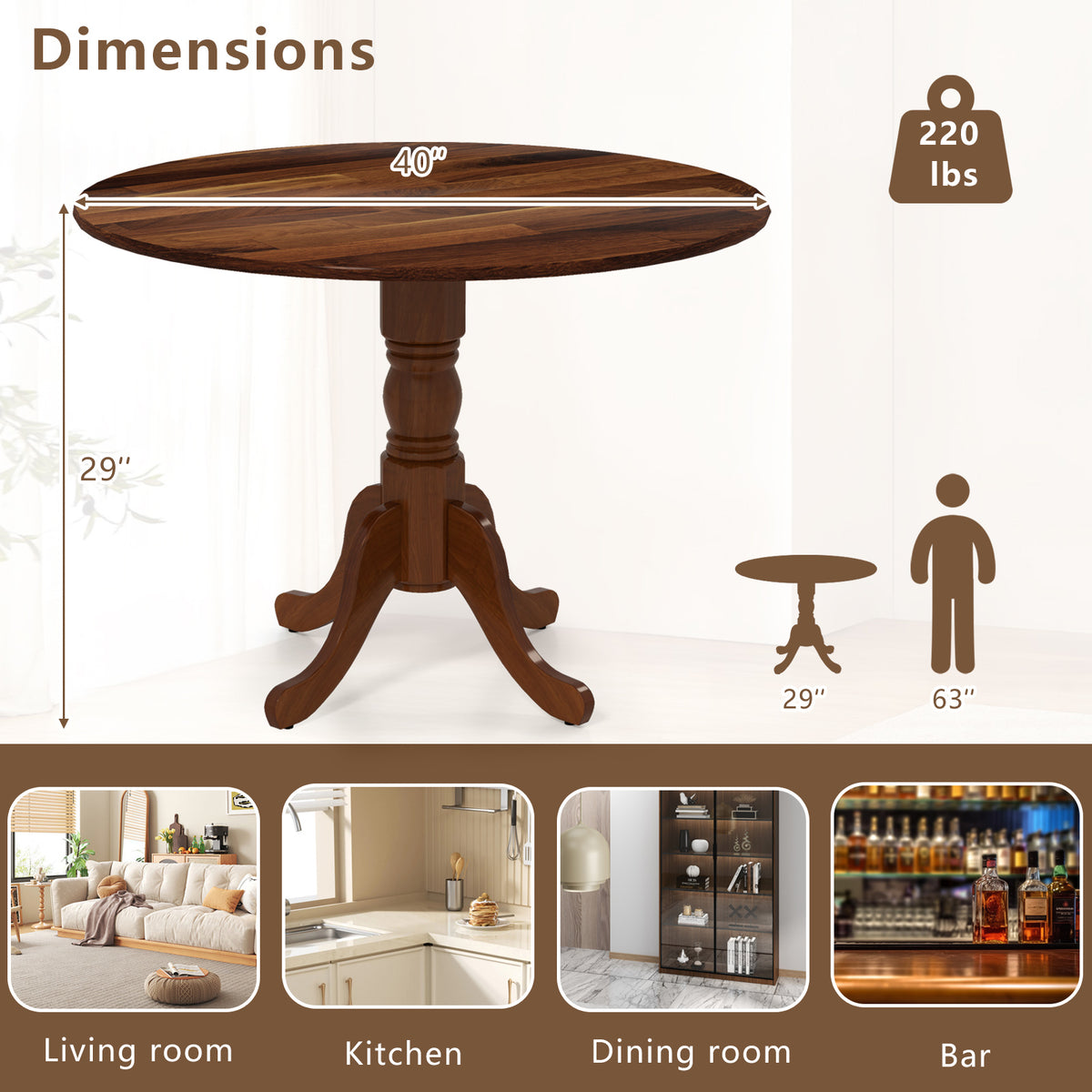 Wooden Dining Table, Round Tabletop, Curved Trestle Legs, Walnut Dining Tables at Gallery Canada