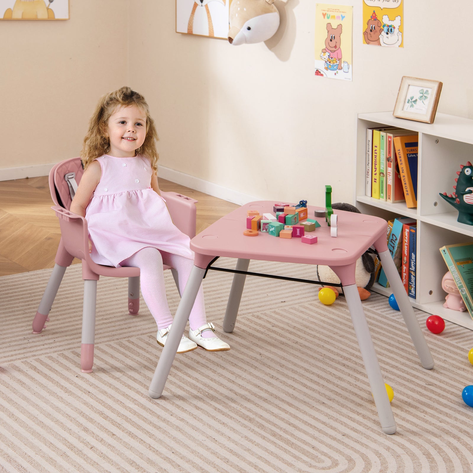 4-in-1 Convertible Toddler Table Chair Set, Pink High Chairs at Gallery Canada