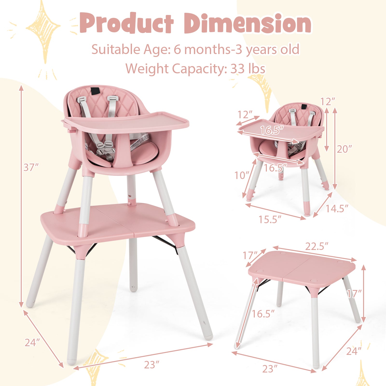4-in-1 Convertible Toddler Table Chair Set, Pink High Chairs at Gallery Canada