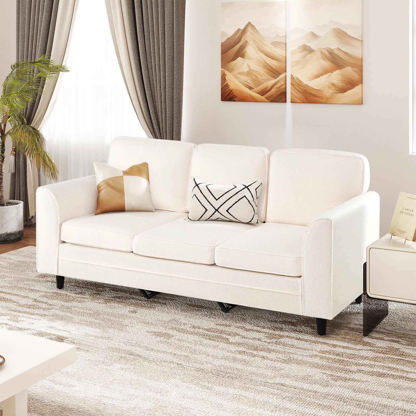 Upholstered Teddy Velvet 3-Seat Sofa, White Sofas & Loveseats at Gallery Canada