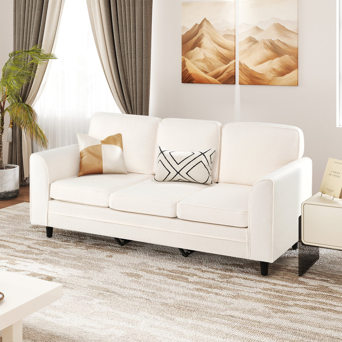Upholstered Teddy Velvet 3-Seat Sofa, White Sofas & Loveseats at Gallery Canada