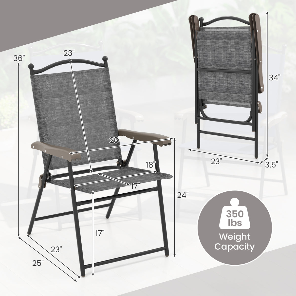 Set Of 2 Patio Folding Sling Back Camping Deck Chairs, Gray Patio Dining Chairs at Gallery Canada