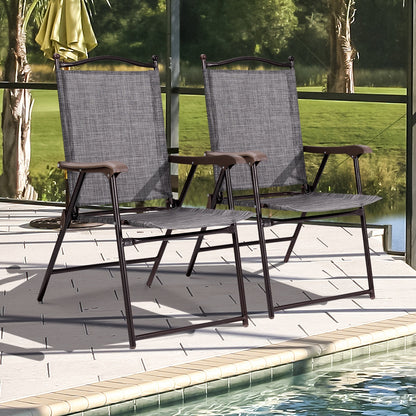 Set Of 2 Patio Folding Sling Back Camping Deck Chairs, Gray Patio Dining Chairs at Gallery Canada