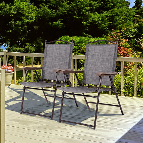 Set Of 2 Patio Folding Sling Back Camping Deck Chairs, Gray